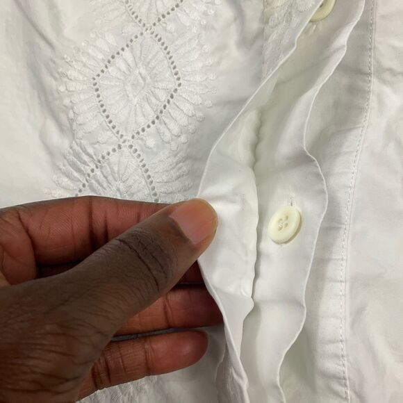 Chloe Cotton Embroidered Button Down Shirt White Long Sleeve Top Size 46 14 US - Picture 6 of 11